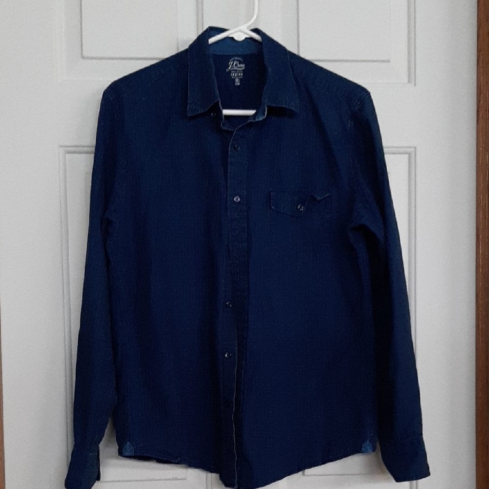 J. Crew Indigo Slim Shirt with Subtle Texture